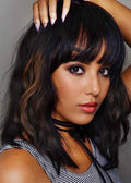 Medium Hairstyles Women's Layered Bob Wavy Human Hair Capless Wigs With Bangs 16Inch