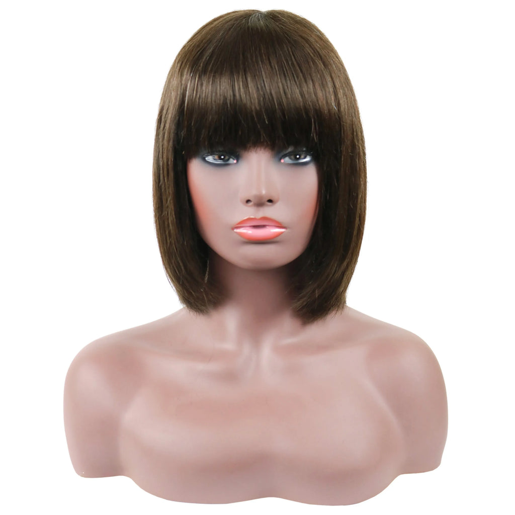 Short Straight Bob Wig 100% Human Hair With Full Bangs 10 Inches