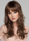 Women's Long Layered Wavy Human Hair Wigs With Bangs Capless Wigs 22Inch