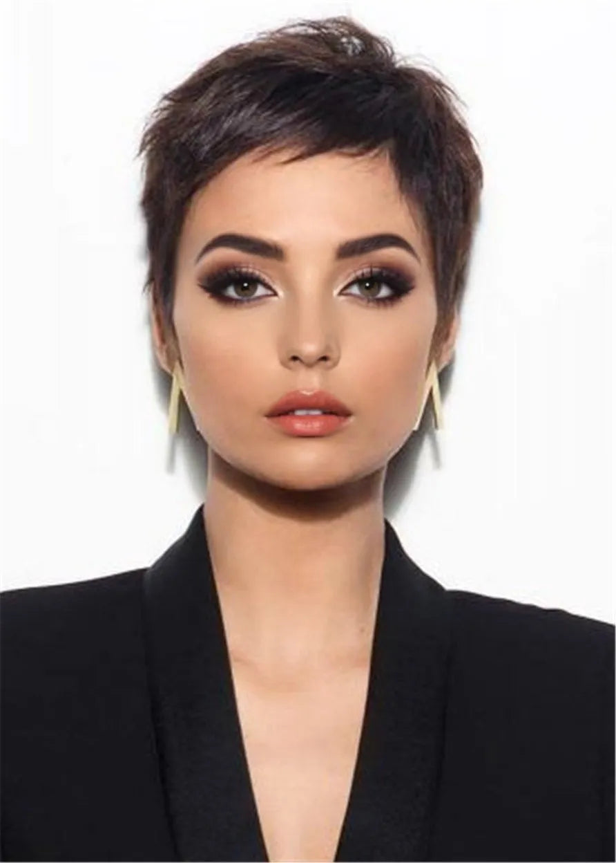 Pixie Boy Cut Natural Straight Human Hair Wig 8 Inches