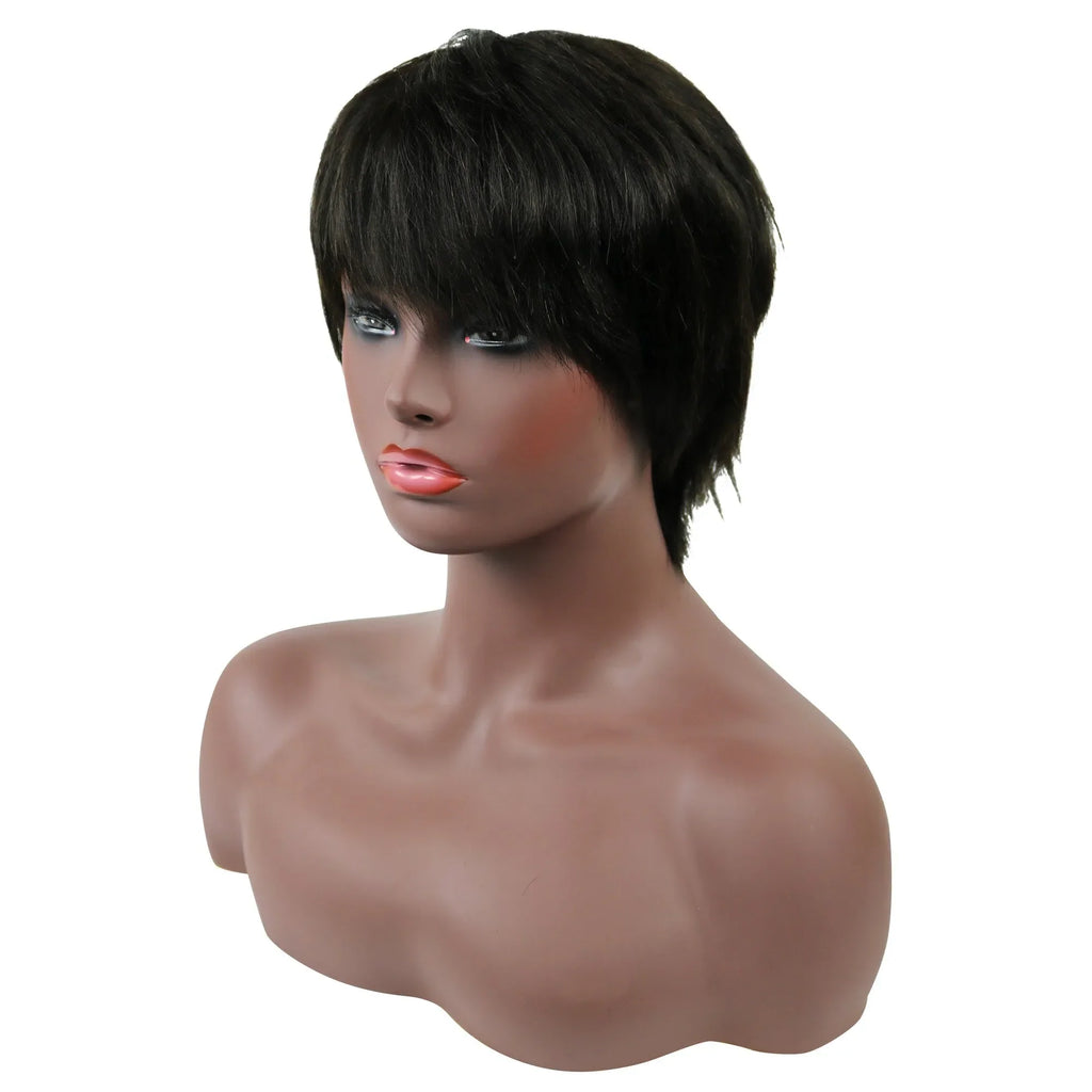 Nia Long Layered Short Straight Capless Human Hair Wigs 10 Inches