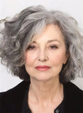 Salt and Pepper Hair Medium Length Wave Synthetic Lace Front Wigs 12 Inches