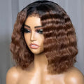 Chic Mid-part Lace Kinky Wave Wigs in Ombre Brown