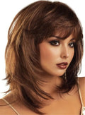 Messy Bob Medium Straight Layered Synthetic Hair With Bangs Capless Wigs 14 Inches