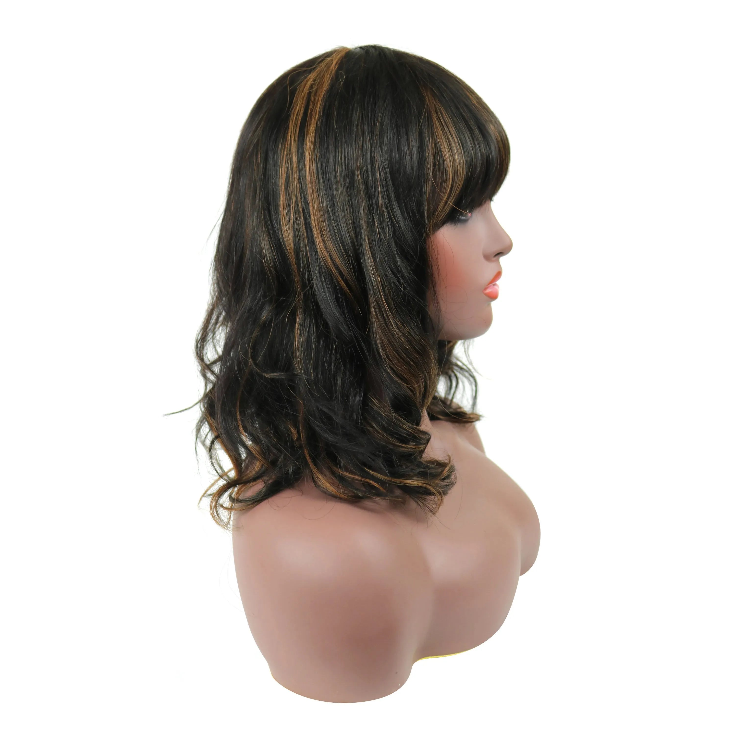 Beautiful Medium Natural Straight Mixed Dark Brown 100% Human Hair Capless Wig 14 Inches